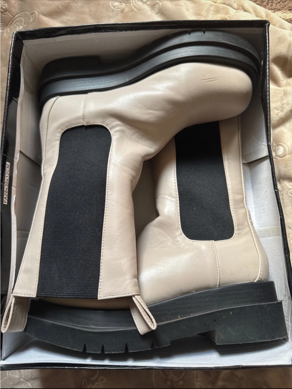 Women’s Cream Chelsea Boots with Black Elastic Panels